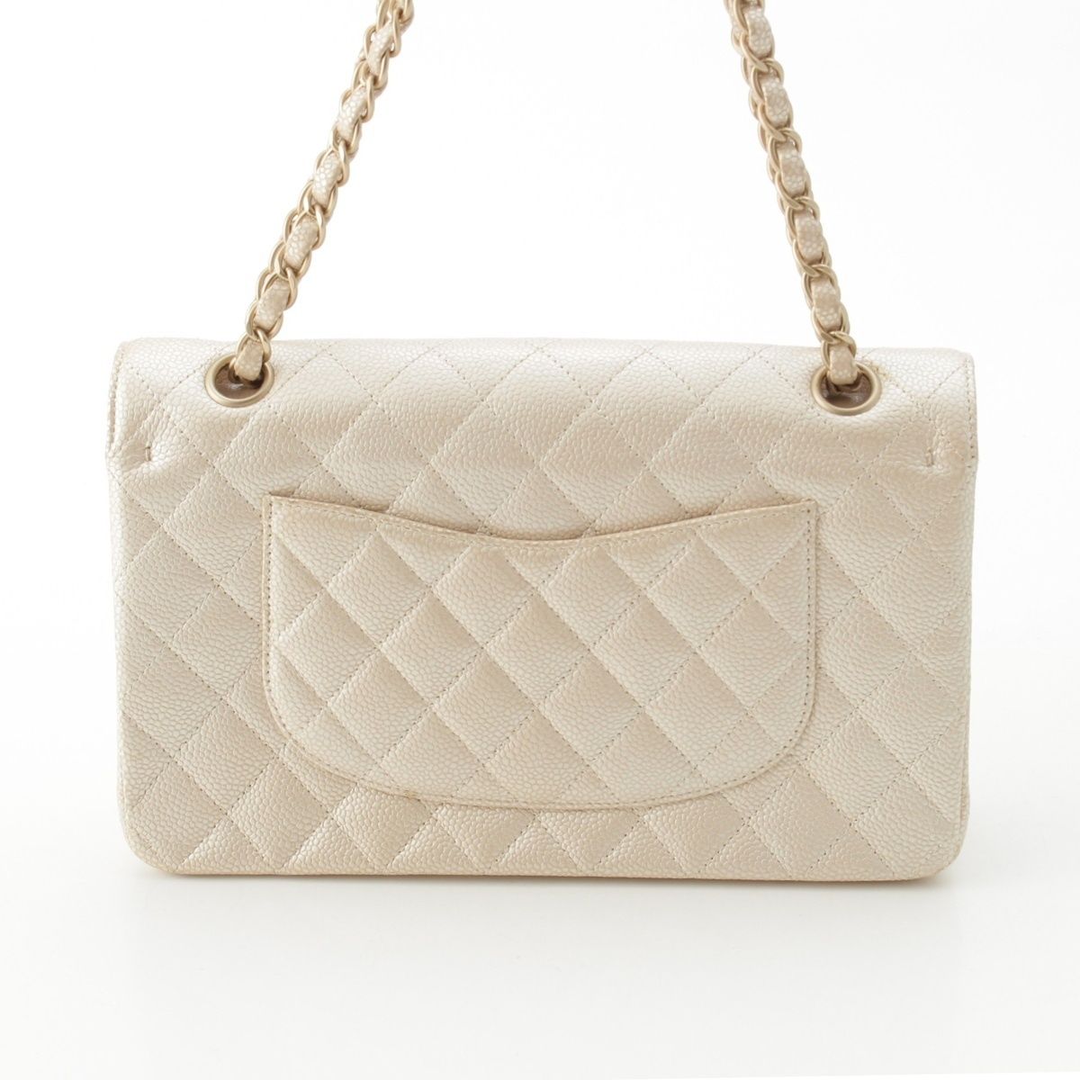 Chanel Quilted Leather Double Flap Shoulder Bag Champagne Gold 25 — view 4