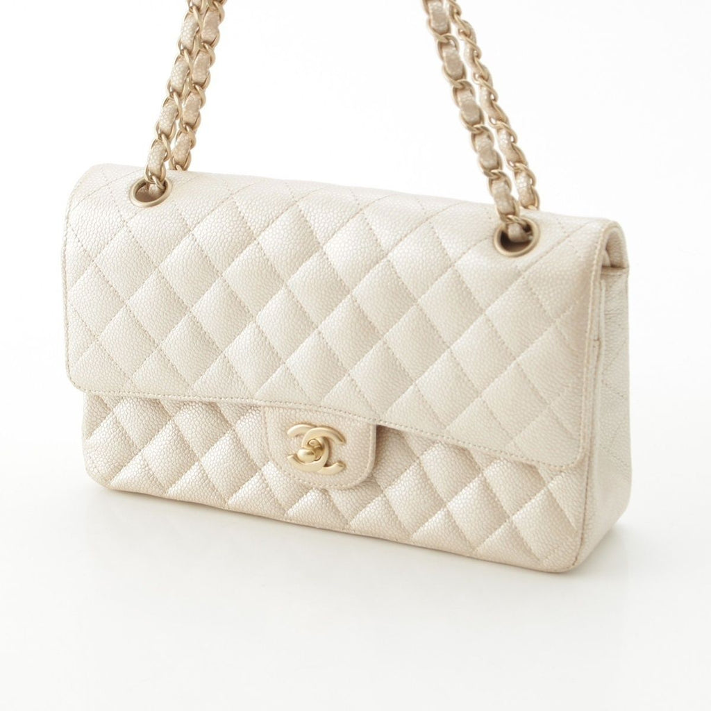 Chanel Quilted Leather Double Flap Shoulder Bag Champagne Gold 25 — view 2