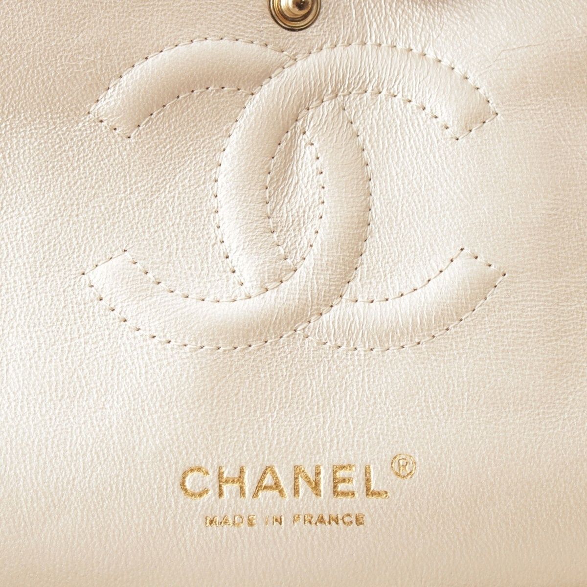 Chanel Quilted Leather Double Flap Shoulder Bag Champagne Gold 25 — view 7