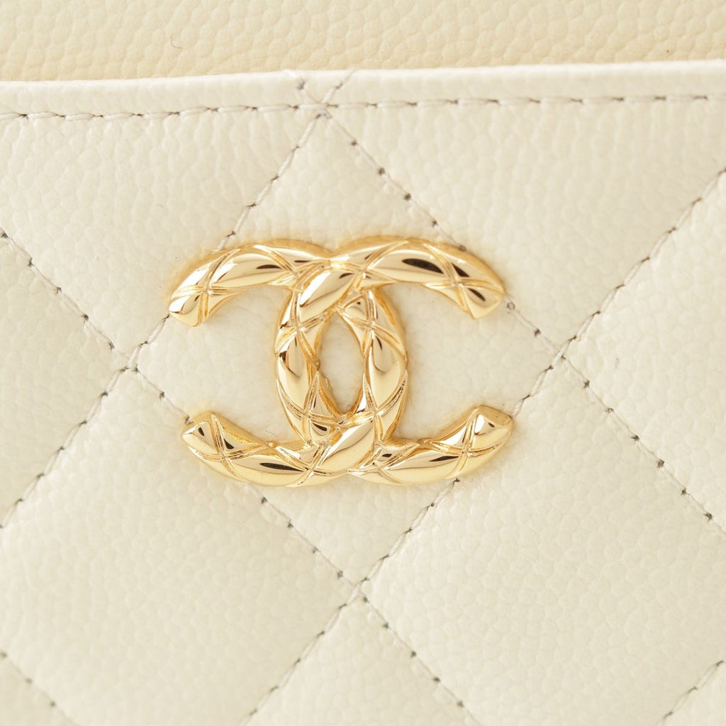 Chanel Caviar Leather Fragment Coin Card Case Compact Wallet White — view 5