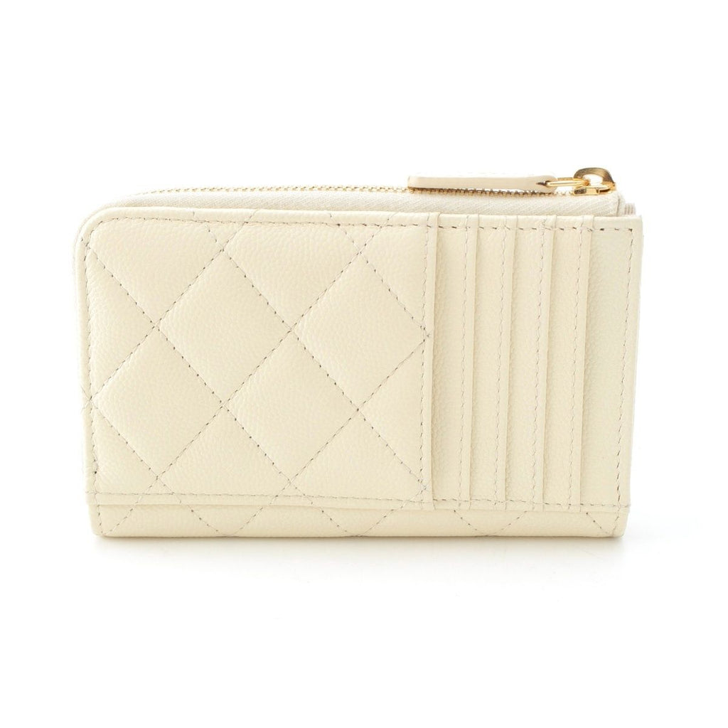 Chanel Caviar Leather Fragment Coin Card Case Compact Wallet White — view 2