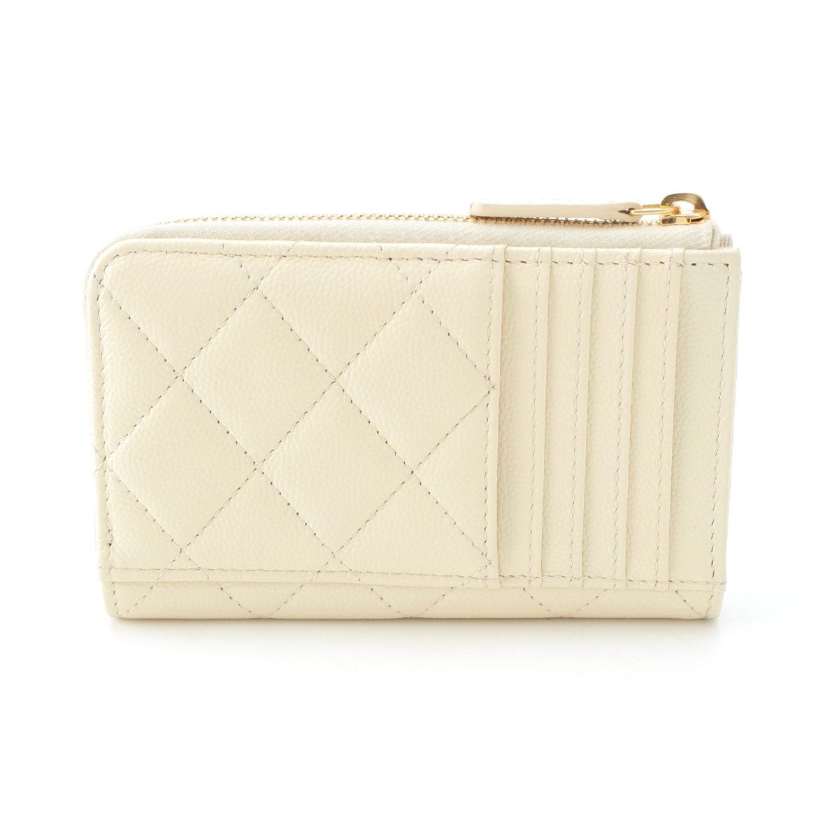 Chanel Caviar Leather Fragment Coin Card Case Compact Wallet White — view 2