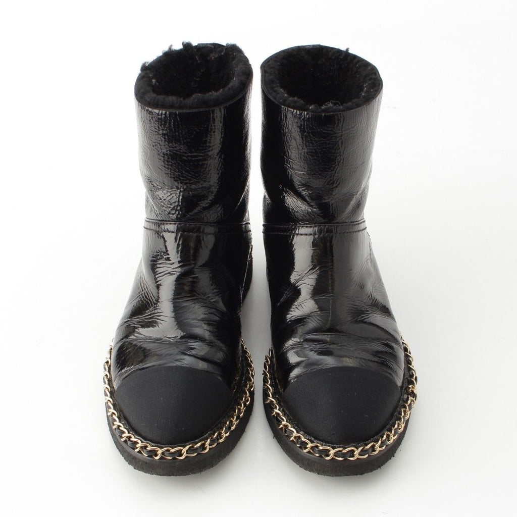 Chanel Leather CC Logo Chain Boots Shoes Black 36c — view 2