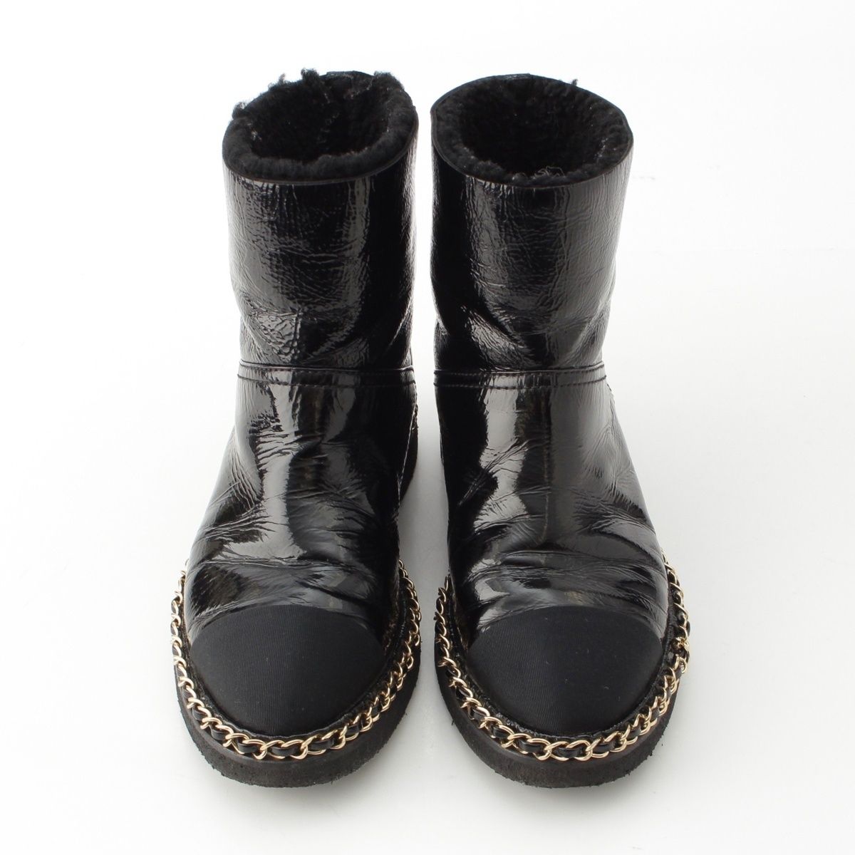 Chanel Leather CC Logo Chain Boots Shoes Black 36c — view 2