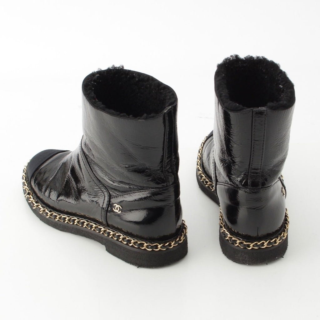 Chanel Leather CC Logo Chain Boots Shoes Black 36c — view 4
