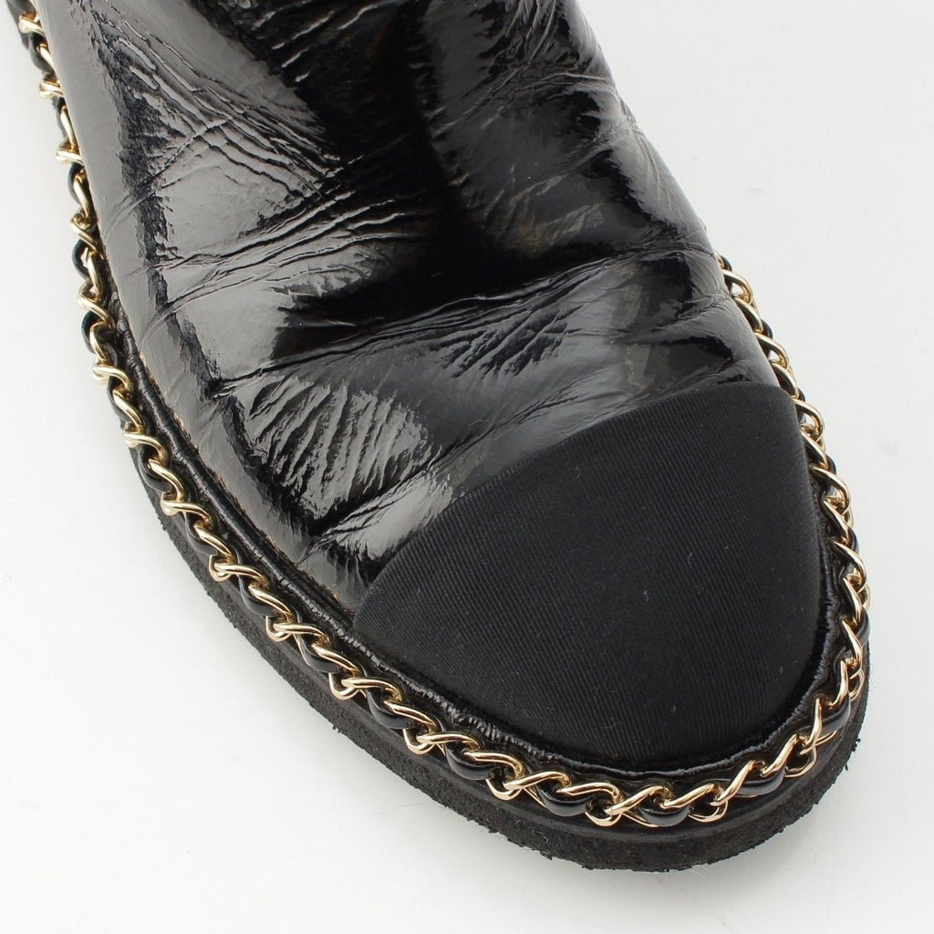 Chanel Leather CC Logo Chain Boots Shoes Black 36c — view 6
