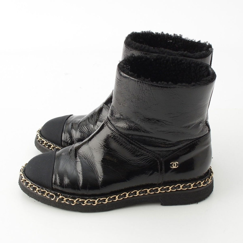 Chanel Leather CC Logo Chain Boots Shoes Black 36c — view 3