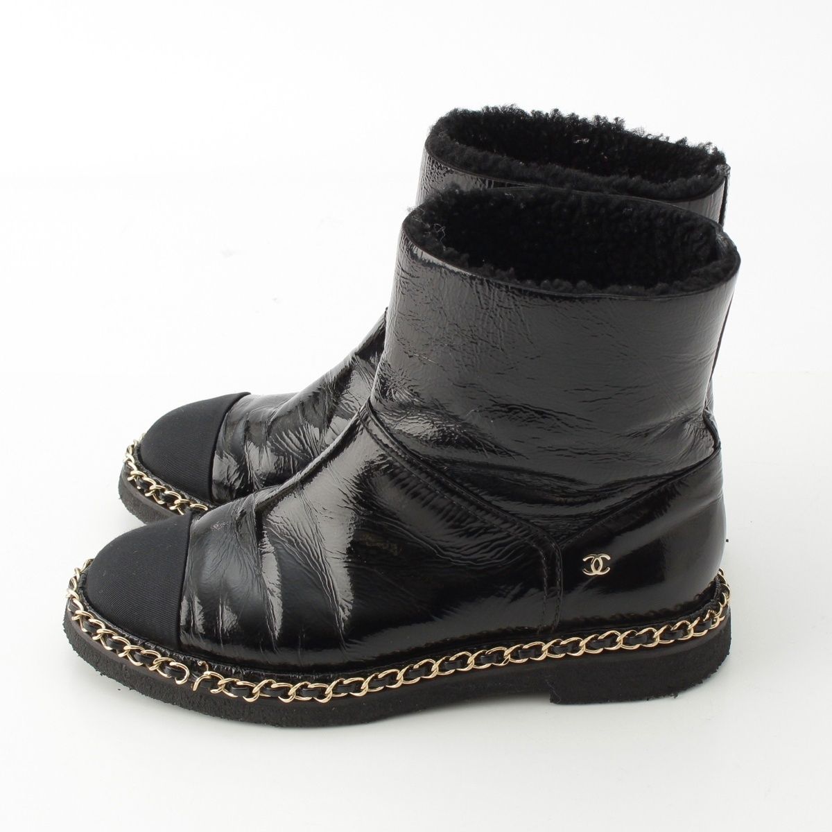 Chanel Leather CC Logo Chain Boots Shoes Black 36c — view 3