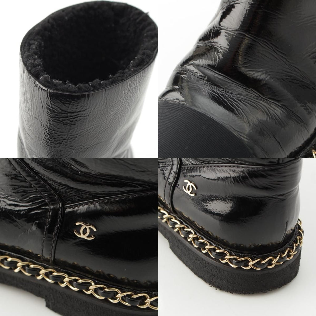 Chanel Leather CC Logo Chain Boots Shoes Black 36c — view 9
