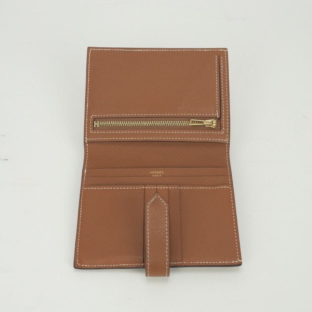 Hermes Bearn Compact Wallet Bifold Mini Gold Brown Veau Epsom — view 5
