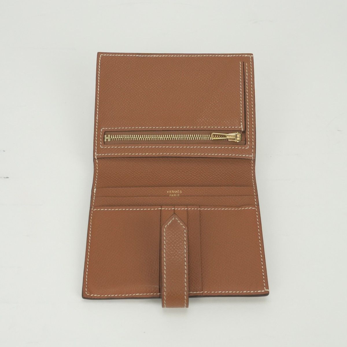 Hermes Bearn Compact Wallet Bifold Mini Gold Brown Veau Epsom — view 5