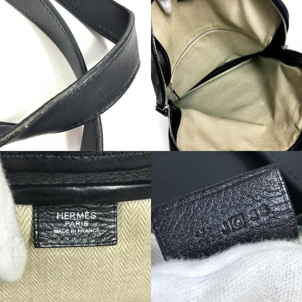 Hermes Shoulder Bag Logo Leather Black — view 8