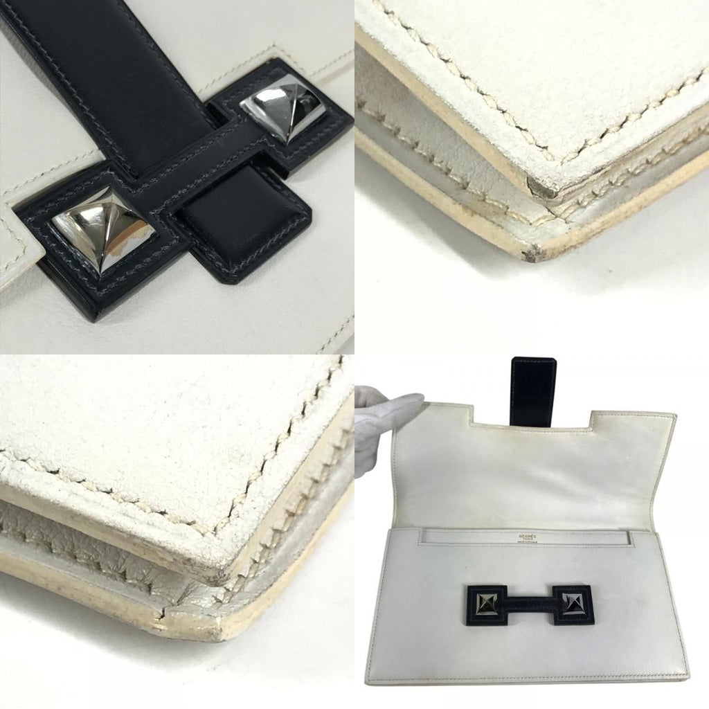 Hermes Clutch Medle Leather White Navy — view 7