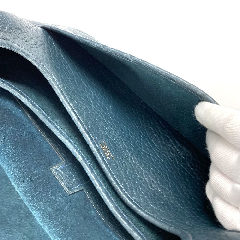 Hermes Shoulder Bag Logo Noumea Leather Navy — view 6