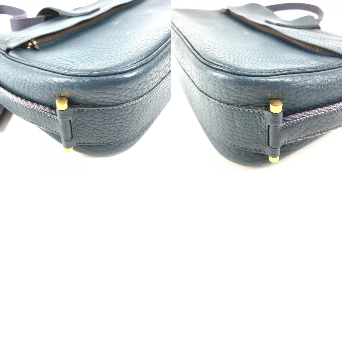 Hermes Shoulder Bag Logo Noumea Leather Navy — view 9