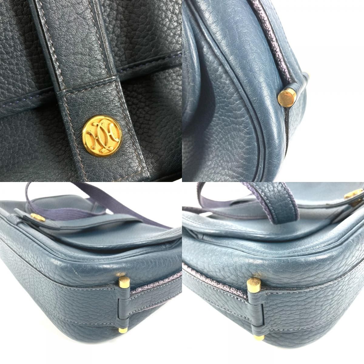 Hermes Shoulder Bag Logo Noumea Leather Navy — view 8