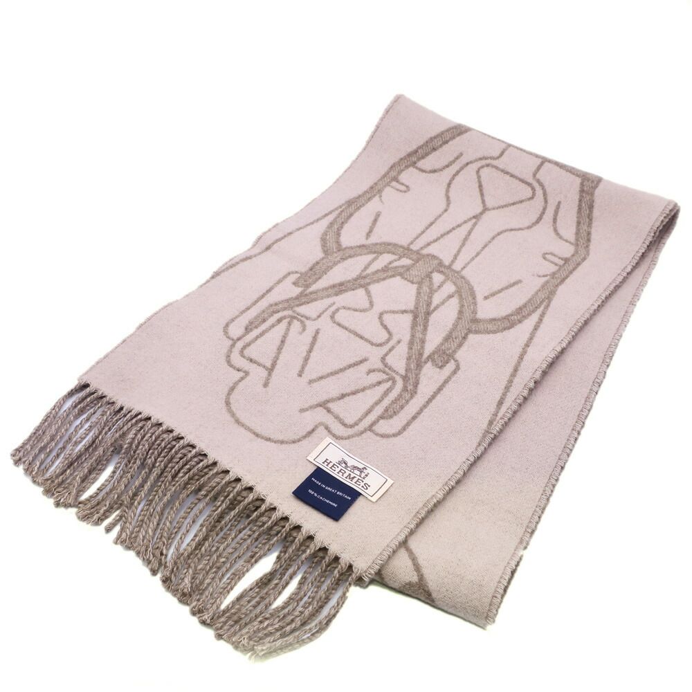 Hermes Cashmere Scarf Tet-a-tet-equestre Taupe Grey Bicolor — view 2