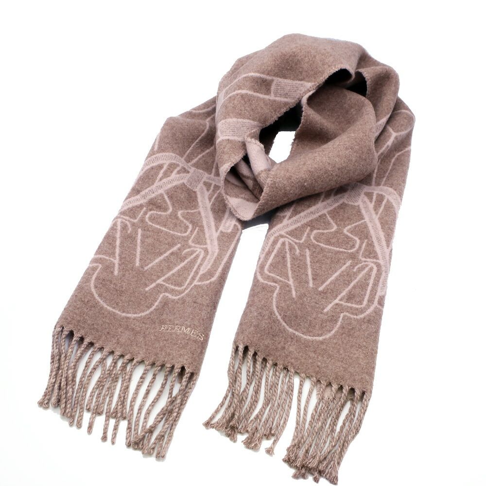 Hermes Cashmere Scarf Tet-a-tet-equestre Taupe Grey Bicolor — view 6