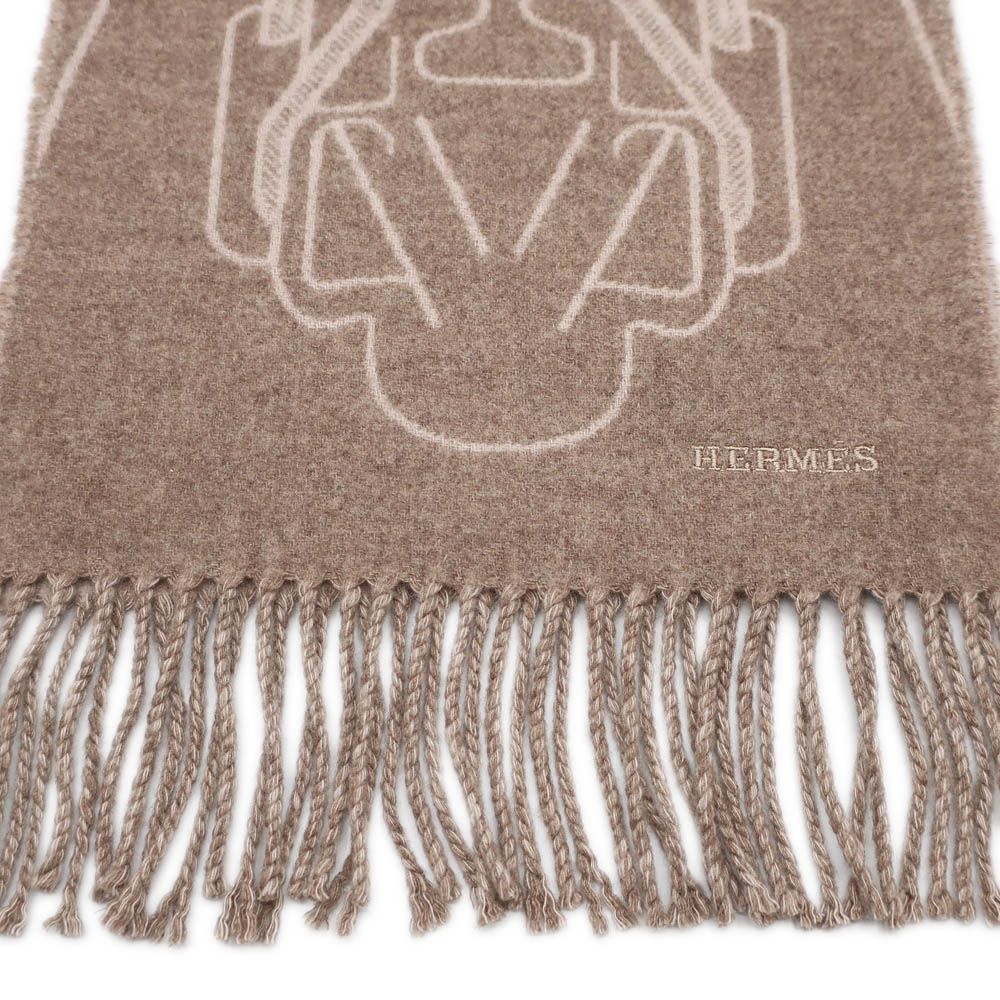Hermes Cashmere Scarf Tet-a-tet-equestre Taupe Grey Bicolor — view 3
