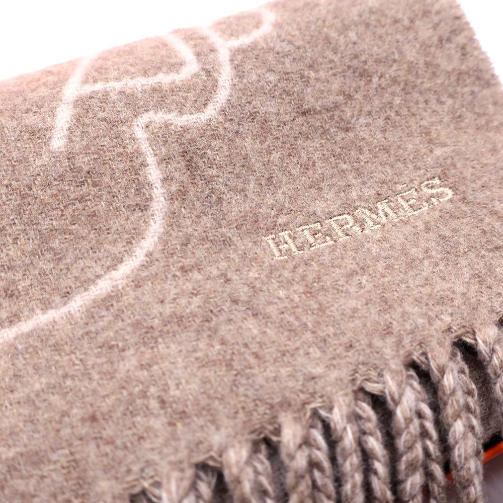 Hermes Cashmere Scarf Tet-a-tet-equestre Taupe Grey Bicolor — view 9