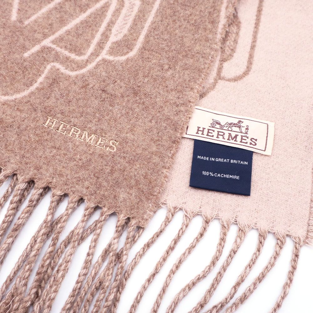 Hermes Cashmere Scarf Tet-a-tet-equestre Taupe Grey Bicolor — view 8
