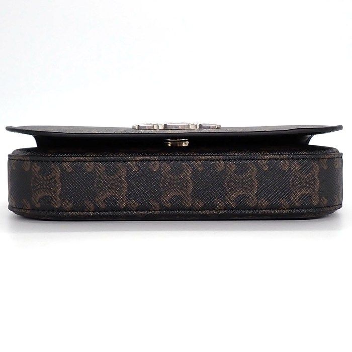 Celine Small Triomphe Cross Black Canvas Calfskin Crossbody — view 3