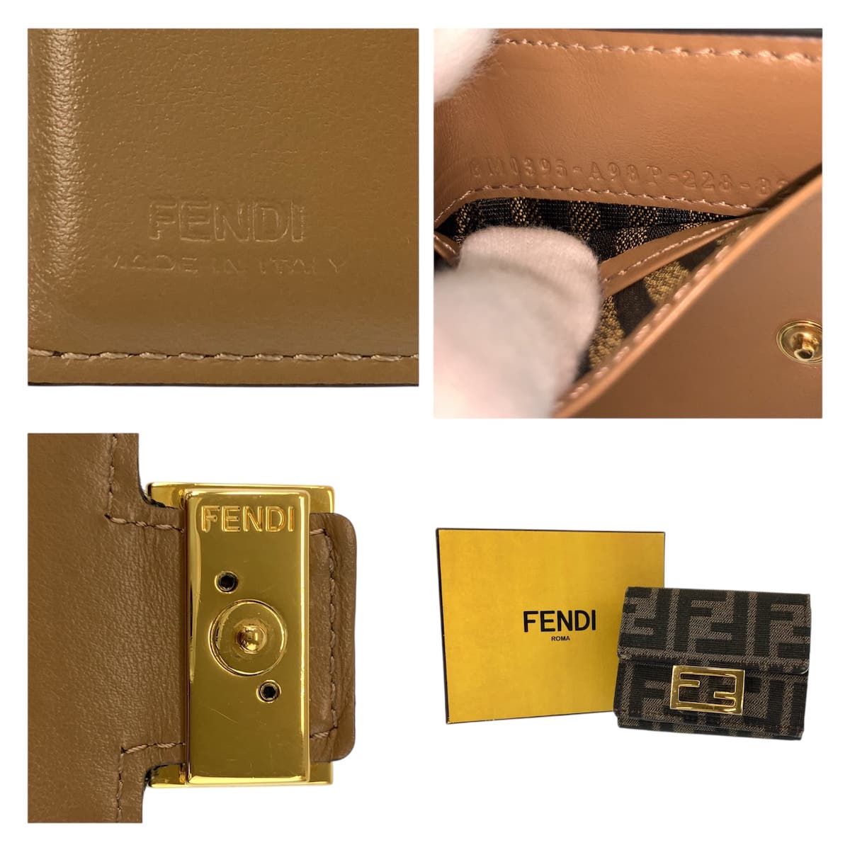 Fendi Zucca Baguette Micro Brown Gold Compact Wallet — view 3