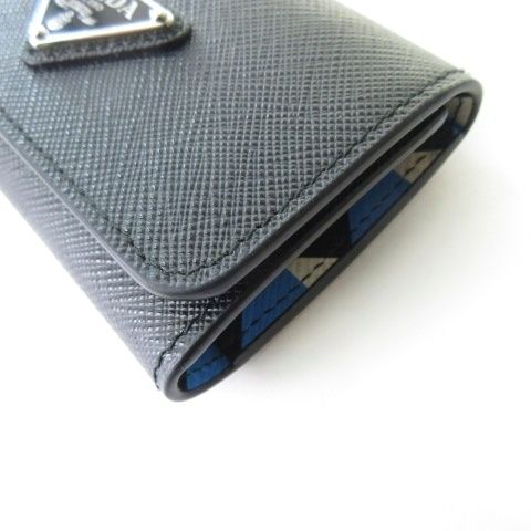 Prada Saffiano Leather Triangle Key Case Key Ring Rows Multicolor Black — view 4