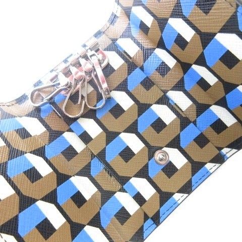 Prada Saffiano Leather Triangle Key Case Key Ring Rows Multicolor Black — view 6