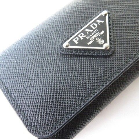 Prada Saffiano Leather Triangle Key Case Key Ring Rows Multicolor Black — view 3