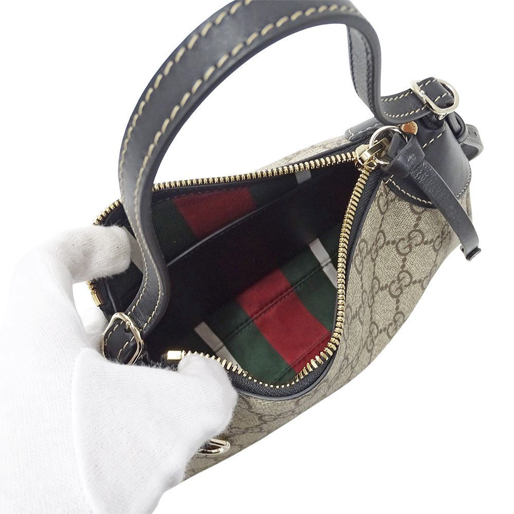 Gucci 2-Way Shoulder Bag GG Emblem Beige Black Pouch Small — view 5