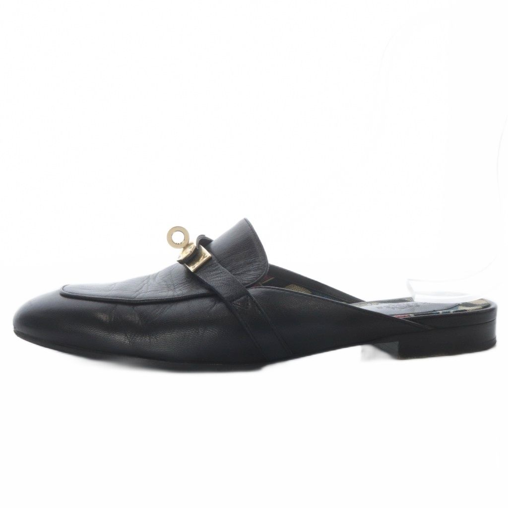 Hermes OZ Kelly Buckle Sandals Low Heel Leather 37.5 Black — view 2