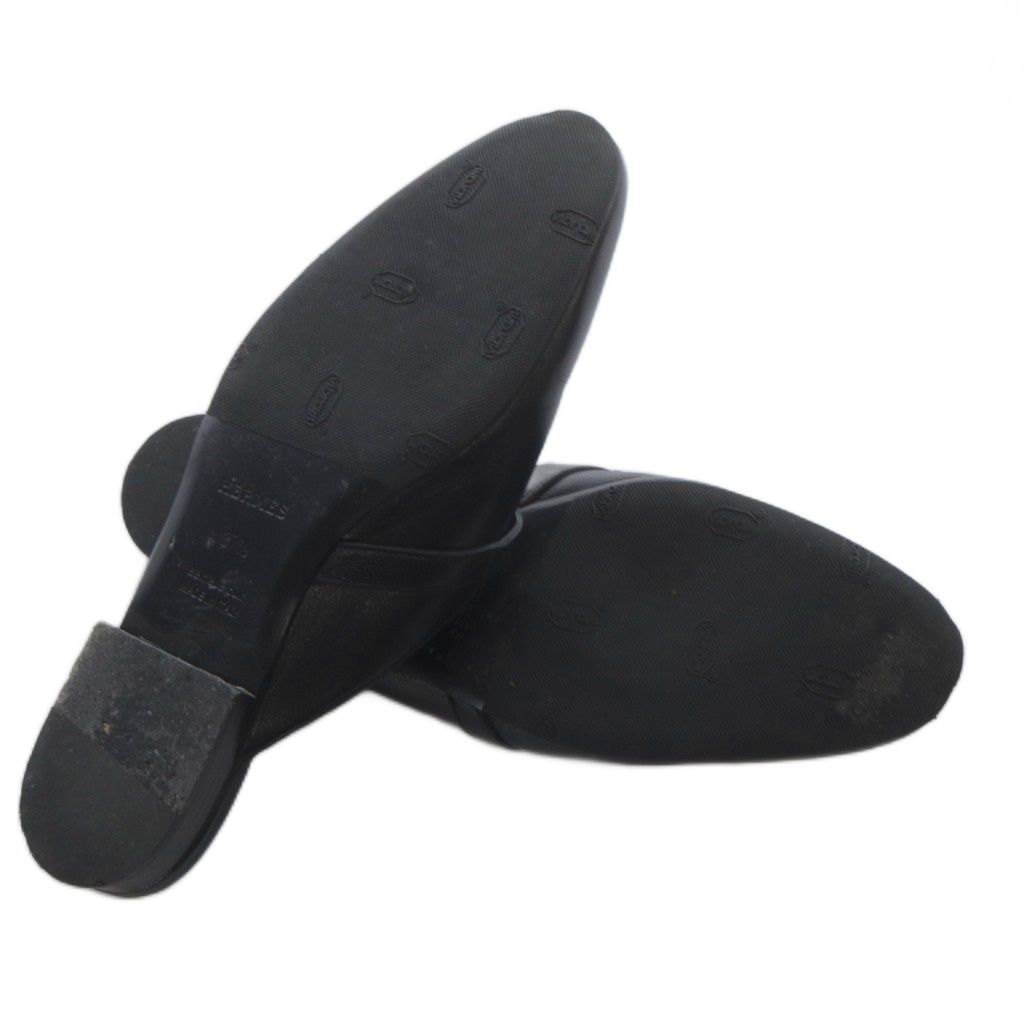 Hermes OZ Kelly Buckle Sandals Low Heel Leather 37.5 Black — view 4