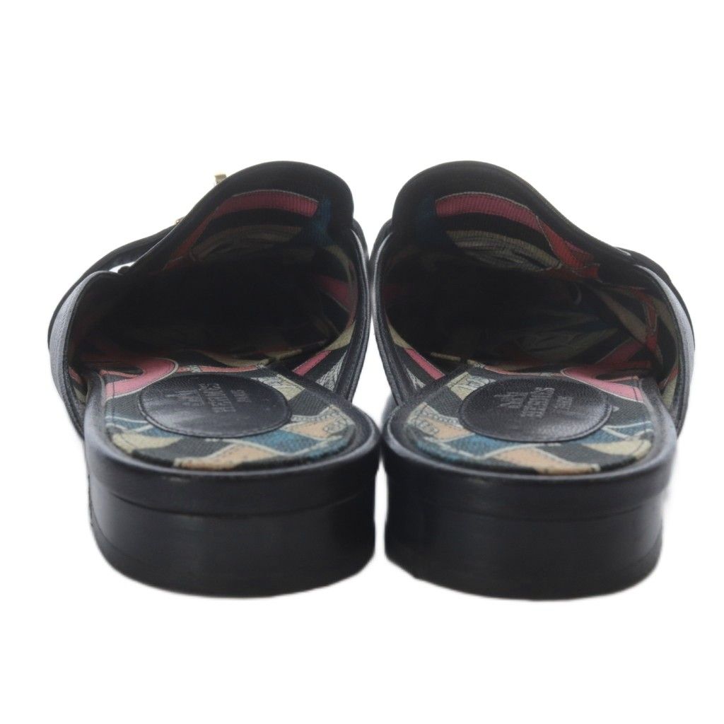 Hermes OZ Kelly Buckle Sandals Low Heel Leather 37.5 Black — view 3