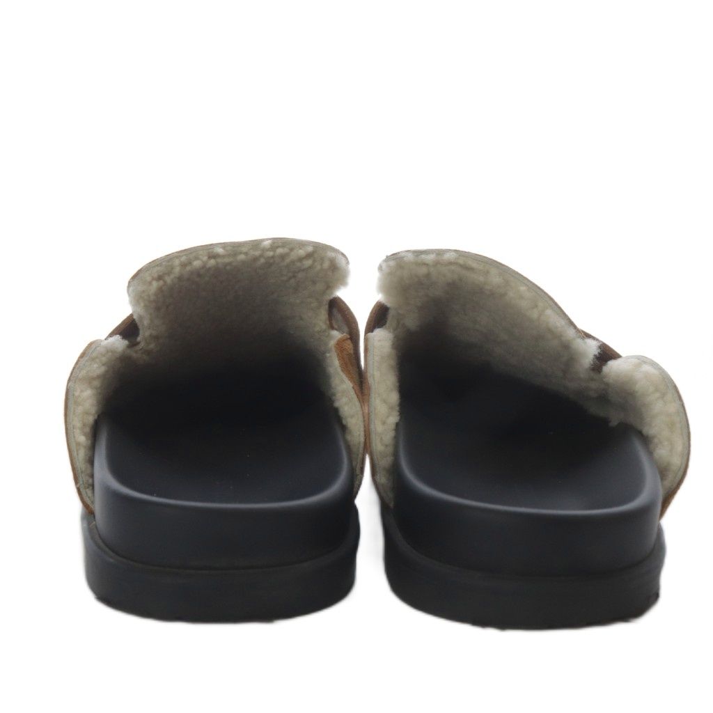 Hermes Gold Mule Mouton Sandals Flat Suede 38 Brown — view 3