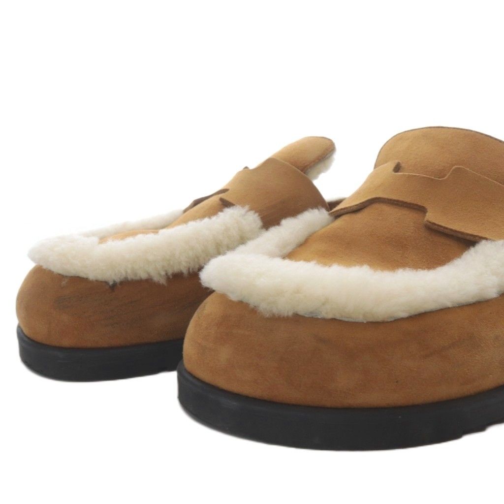 Hermes Gold Mule Mouton Sandals Flat Suede 38 Brown — view 5