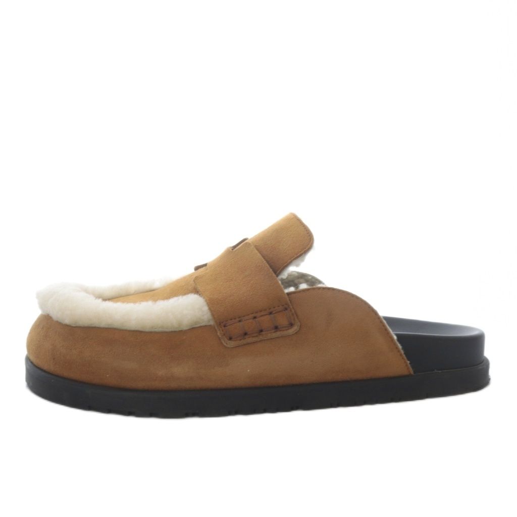 Hermes Gold Mule Mouton Sandals Flat Suede 38 Brown — view 2