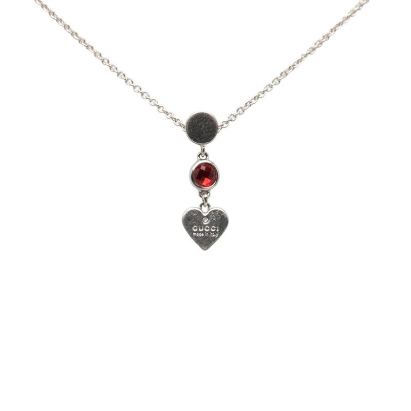 Gucci Trademark Drop Pendant Heart Necklace Silver Red Crystal — view 2