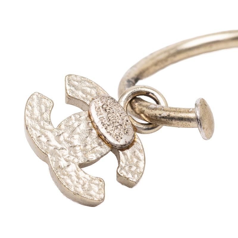 Chanel CC Logo Earrings Silver Pink Metal — view 5