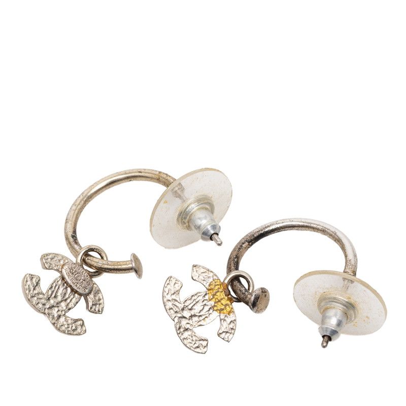 Chanel CC Logo Earrings Silver Pink Metal — view 2