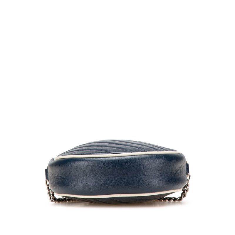 Gucci GG Marmont Mini Chain Shoulder Bag Navy White Leather — view 3