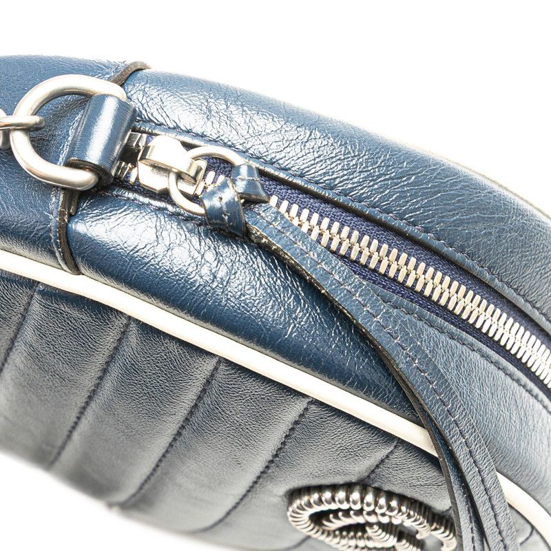 Gucci GG Marmont Mini Chain Shoulder Bag Navy White Leather — view 5