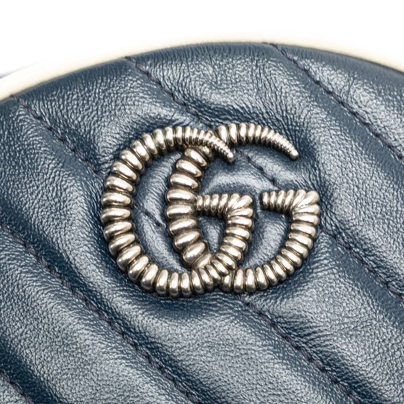 Gucci GG Marmont Mini Chain Shoulder Bag Navy White Leather — view 4