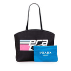 Prada Logo Tote Shoulder Bag Black Canvas Leather — view 8