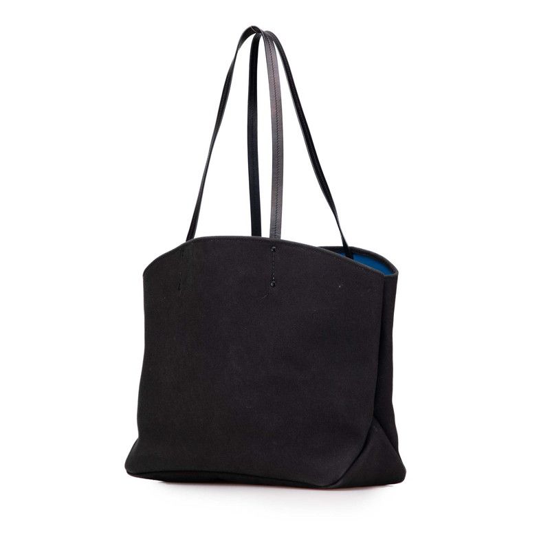 Prada Logo Tote Shoulder Bag Black Canvas Leather — view 2