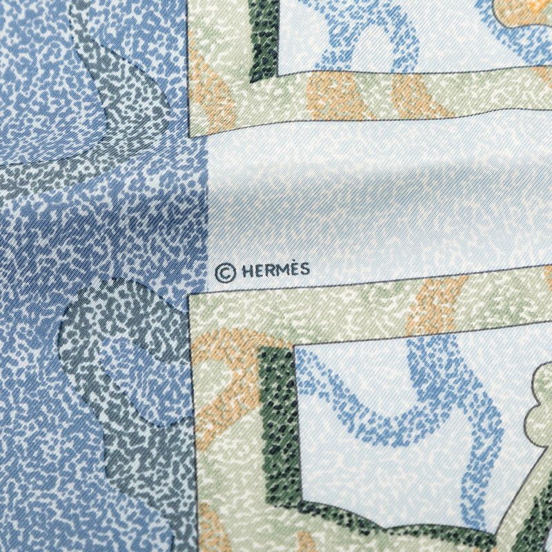 Hermes Carre 90 Peintre du Cheval Horse Painter Scarf Blue Green Silk — view 6