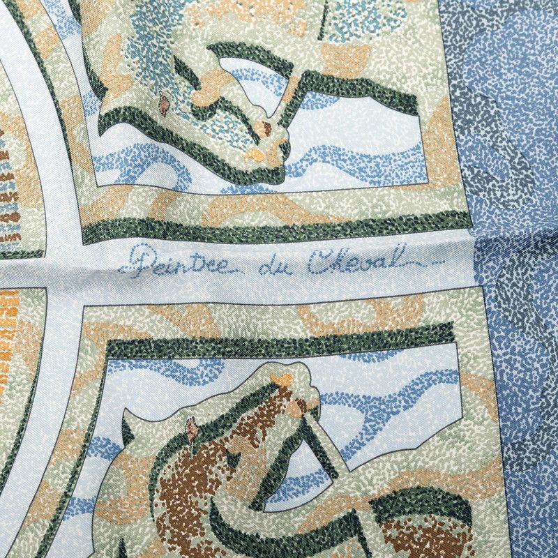 Hermes Carre 90 Peintre du Cheval Horse Painter Scarf Blue Green Silk — view 5