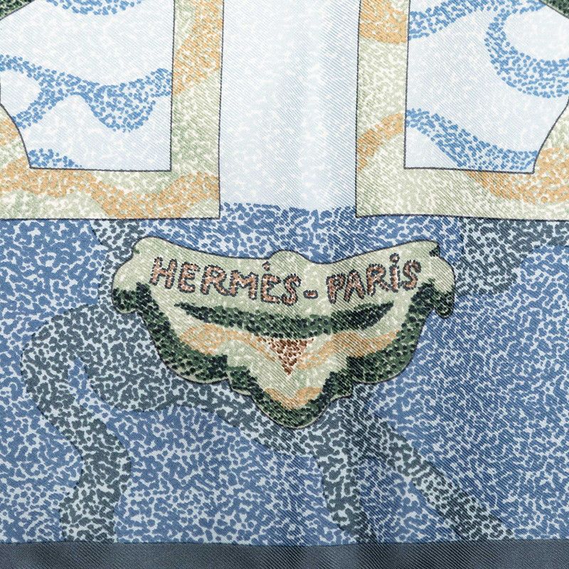 Hermes Carre 90 Peintre du Cheval Horse Painter Scarf Blue Green Silk — view 3