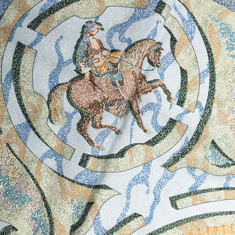 Hermes Carre 90 Peintre du Cheval Horse Painter Scarf Blue Green Silk — view 4