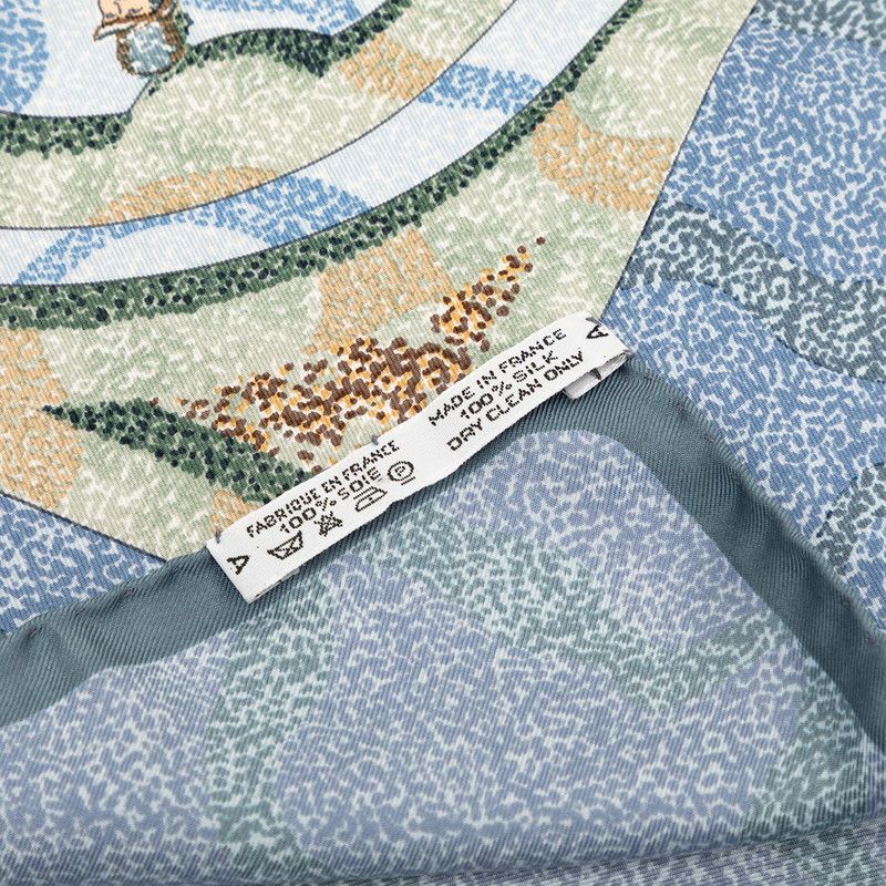 Hermes Carre 90 Peintre du Cheval Horse Painter Scarf Blue Green Silk — view 7